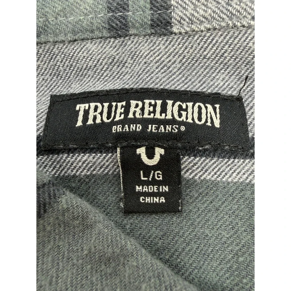 True Religion Mens Large Gray Striped Long Sleeve‎ Button Down Shirt Shipyard